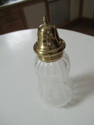 Vintage 6 " Tall Glass Talcum Powder Shaker Bottle W/ Gold - Tone Top Made In Japan