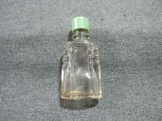 Vintage Art Deco Green Plastic Cap Glass Miniature Perfume Bottle Empty 52