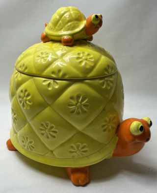 Vintage Mother Turtle With Baby On Back Cookie Jar Omc Japan Tortoise Ceramic
