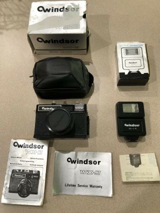 Vintage Windsor Wx - 3 Film Camera And W - 14 Electronic Flash With Boxes And Papers