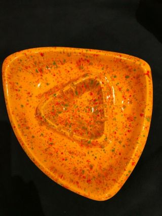 Vintage MID Century Orange/Red Speckled Ceramic Art Pottery Ashtray 2