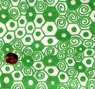 Vintage Green & White Hexagons And Circles Fabric
