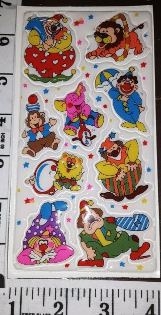 Vintage Stickers,  Puffy,  Colorful Circus Clowns,  Fat Hesrts,  Tiger,