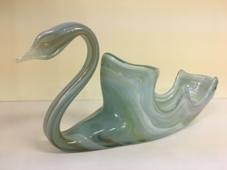 Vintage Mid Century Large 15” Hand Blown Swirl Art Glass Swan Bowl Murano Italy