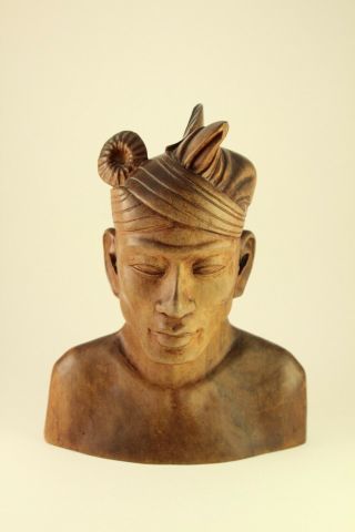 Klungkung Man Head Bust Bali Carved Hard Wood Sculpture Vtg Carving Figurine