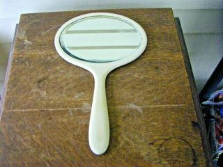 Vintage Large Ivory Pyralin Hand Held Vanity Mirror