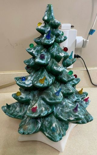 Vintage Light Up Ceramic Christmas Tree W/ Base & Multi Color Bulbs See Photos