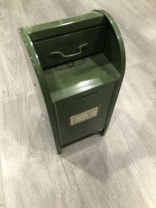 Vintage Antique Green Metal Mailbox Mail Bank 9 " Tall