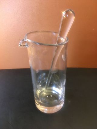 Clear Glass Martini/cocktail Mixer 8” Pitcher With 10” Glass Stirrer - Vintage