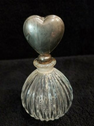 Vintage Clear Glass Perfume Bottle 4.  5” With Silver Top