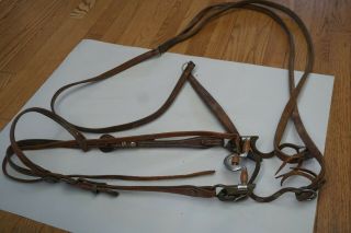 Vintage Western Leather Bridle Headstall Twisted Copper Bit Rope Reins Silver Pc