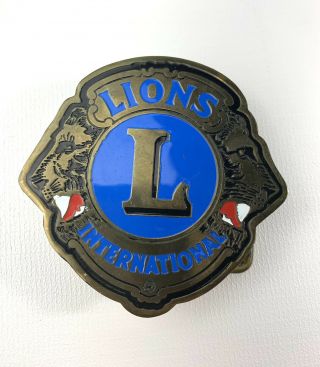 Rare Vintage Lions Club International Solid Brass Belt Buckle