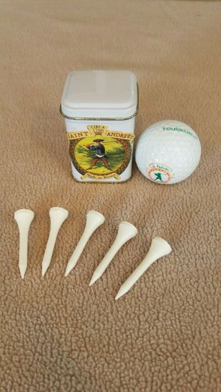 Vintage Saint Andrews Tournament Golfball Tees And Tin Container