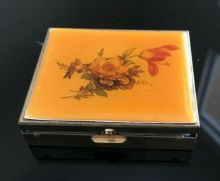 Vintage Brass Colored Metal Pill Box W/flower Decor On The Lid 7 Compartments