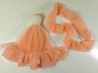 Vintage 1984 Barbie Peaches - N - Cream Dress & Boa Wrap Scarf Tlc