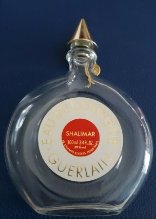 Vintage Shalimar Eau De Cologne By Guerlain Perfume Empty Bottle 3.  4 Fl.  Oz