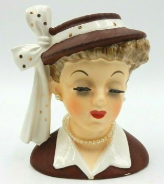 Vintage 1956 Napco I Love Lucy 5.  5 " Head With Hat & Pearls Vase Sculpture C2633a