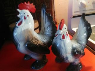 Vintage Set Of 2 Ceramic Roosters Hand Painted Decor