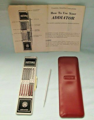 Vintage Addiator Arithma Mechanical Calculator W/case Stylus - Made In Germany
