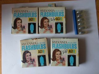 Vintage Flash Bulbs Ge Ag - 1b Blue Dot (48 Bulbs),  Sylvania Ag - 1 (5 Bulbs) Vgc