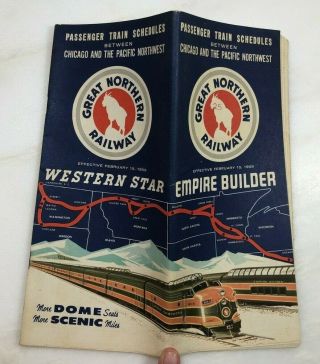 1959 Great Northern Railway Railroad Empire Builder Vintage Train Time Table
