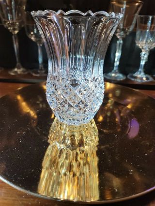 Vintage 25 Lead Crystal Hand Cut Vase W/star Burst Bottom - Made In Japan