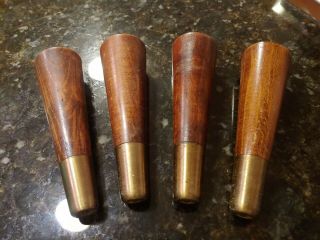 4 Vintage Mid Century Modern Tapered Wooden Replacement Furniture Legs Brass 6 "