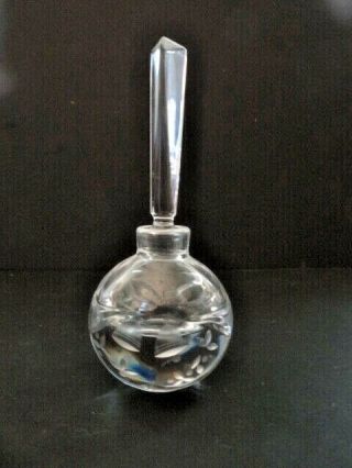 Vintage Cut & Etched Crystal Glass Perfume Bottle W/ Stopper Floral Swirl 6 "