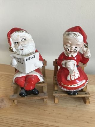Vintage Santa And Mrs.  Claus Rocking Chair Salt And Pepper Shakers - Rare