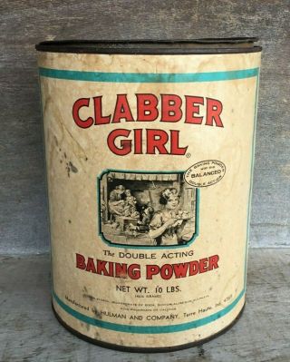 Vintage Advertising Tin 10 Lb Clabber Girl Baking Powder Terre Haute Indiana