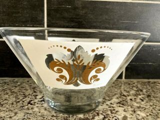Vtg Replacement Anchor Hocking Glass Chip Bowl Fleur Di Lis White & Gold Mcm