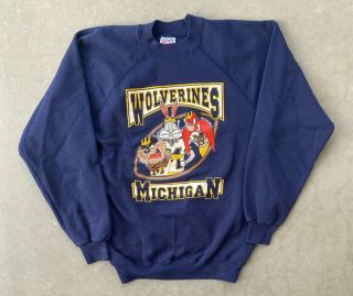 Vintage 90s Michigan Wolverines Looney Tunes Football Crewneck Sweater Xl