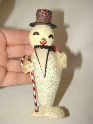 Adorable Vintage Christmas Snowman In Tophat & Cane Mica Cardboard Figure Japan