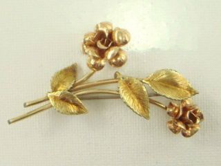 Vintage Signed Krementz Flower Pin Brooch Gold Tone