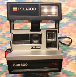 Vintage Polaroid Sun 600 Lms Camera With Tripod Socket,  Strap,  Flash