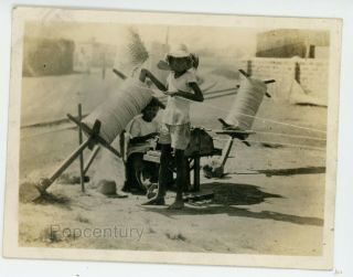 Vintage Photograph 1927 Philippines Cotton Hemp Children Spinning Weaving Photo