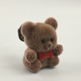 Vintage 1” Inch Miniature Fuzzy Brown Teddy Bear Lapel Brooch Pin Mini One In