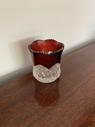 Vintage Antique Ruby Red Clear Cut Glass Souvenir Shot Glass Parma,  Mo