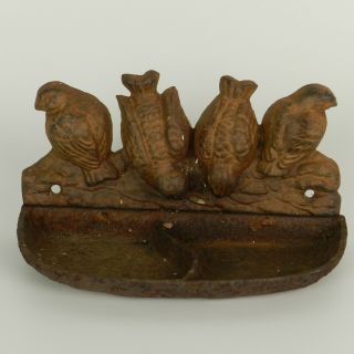 Vintage Rustic Cast Iron Mounted Finch Sparrow Bird Seed Feeder / Bird Bath