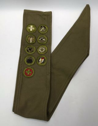 Vintage Boy Scouts Of America Sash With 9 Merit Badges Patches