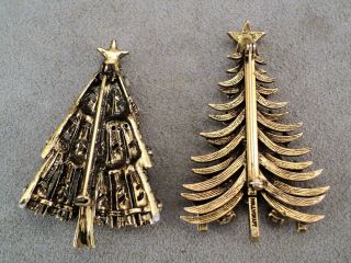 2 Vintage HOLLYCRAFT CHRISTMAS TREE BROOCH Sparkly Rhinestones - Estate Find 3