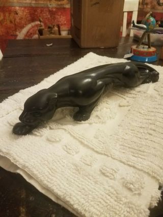Vtg Mid Century Black Ceramic Stalking Panther Green Eye 21 " Long Figurine,