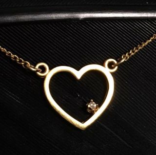 Dainty Vintage Estate 12k Gold Filled Diamond Heart Pendant Necklace 16” Long