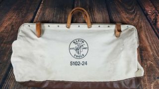 Vintage Klein Tools 5102 - 24 Heavy Duty Canvas Leather Tool Bag Electrician Man