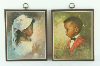 Vtg 60s 70s Mcm African American Portrait Prints Girl Boy Black Art 9 X 11