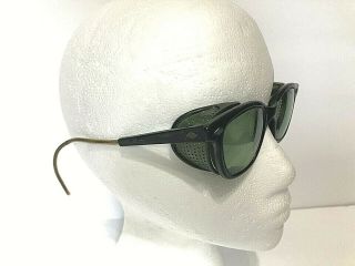Vtg.  Steampunk Mcm Green Lense Welding Safety Goggles Motorcycle Aviator Glasses