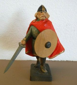 Very Cool Vtg Henning Of Norway Hand - Carved Wooden Viking Figurine Norseman