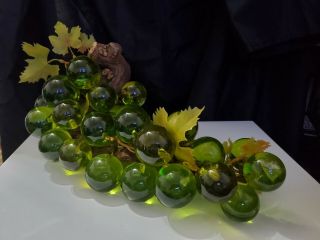 Vintage Large Mid Century Lucite Glass Green Grape Cluster On Driftwood