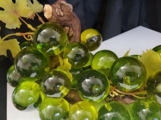 Vintage Large Mid Century Lucite Glass Green Grape Cluster on Driftwood 2