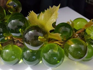Vintage Large Mid Century Lucite Glass Green Grape Cluster on Driftwood 3